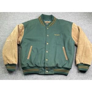 Luna Pier Varsity Jacket Mens‎ L Green Wool Leather Sleeve Wild Bunch Letterman